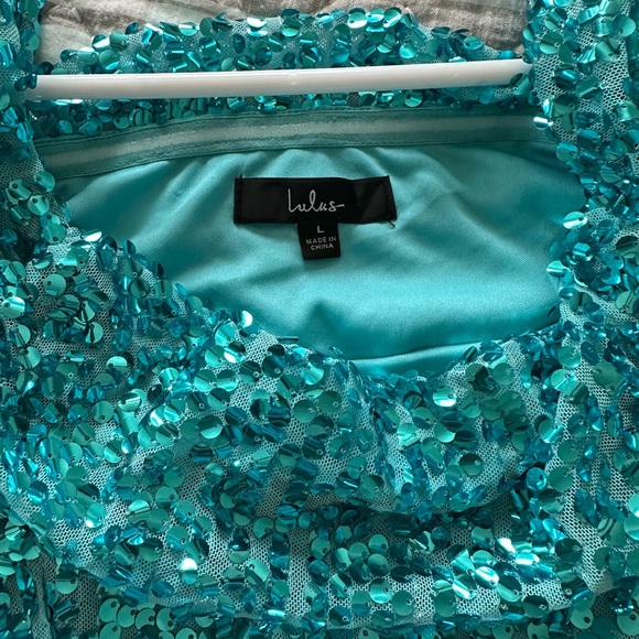 Lulu's Shimmering Aqua Sequin Dress - Picture 4 of 4